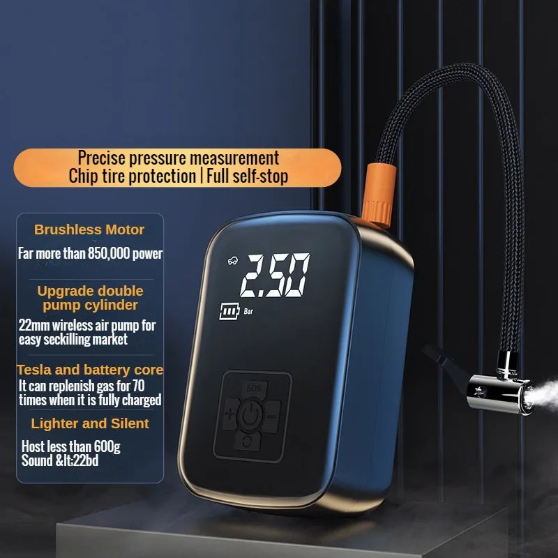 Kompresor powietrza do auta 12V, elektryczna, bezprzewodowa, przenośna pompka do opon, do motocykla, roweru, samochodu, opon